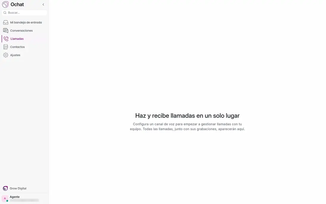 Pantalla de llamadas del agente